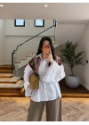 BEYAZ GENİŞ KOL DETAY GÖMLEK -5568
