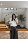 BEYAZ KETEN FIRFIR DETAY BLUZ -5507