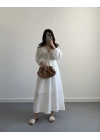 BEYAZ KOLLARI NAKIŞLI MÜSLİN ELBİSE