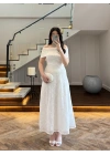 BEYAZ PELERİN DETAY ELBİSE-EU3237