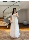 BEYAZ PUANTİYELİ GİPELİ ASKILI ELBİSE -3469