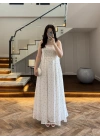 BEYAZ PUANTİYELİ GİPELİ ASKILI ELBİSE -3469