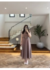 BİSKÜVİ VATKALI KEMERLİ ELBİSE -4066