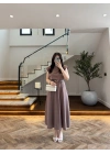 BİSKÜVİ VATKALI KEMERLİ ELBİSE -4066