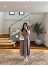 BİSKÜVİ VATKALI KEMERLİ ELBİSE -4066