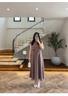 BİSKÜVİ VATKALI KEMERLİ ELBİSE -4066
