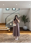 BİSKÜVİ VATKALI KEMERLİ ELBİSE -4066