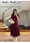 BORDO GOLD KEMER DETAY YIRTMAÇLI ELBİSE-3909