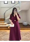 BORDO GOLD KEMER DETAY YIRTMAÇLI ELBİSE-3909