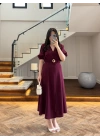 BORDO GOLD KEMER DETAY YIRTMAÇLI ELBİSE-3909