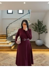 BORDO KEMERLİ MİDİ ELBİSE-4228