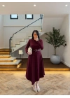 BORDO KEMERLİ MİDİ ELBİSE-4228
