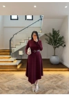 BORDO KEMERLİ MİDİ ELBİSE-4228