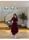 BORDO KEMERLİ MİDİ ELBİSE-4228
