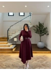 BORDO KEMERLİ MİDİ ELBİSE-4228