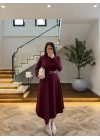 BORDO KEMERLİ MİDİ ELBİSE-4228