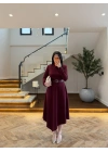BORDO KEMERLİ MİDİ ELBİSE-4228