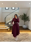 BORDO KEMERLİ MİDİ ELBİSE-4228
