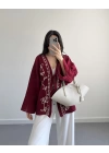 BORDO MÜSLİN NAKIŞLI KİMONO