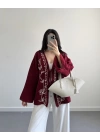 BORDO MÜSLİN NAKIŞLI KİMONO