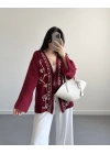 BORDO MÜSLİN NAKIŞLI KİMONO