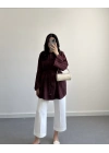BORDO PAMUK VUAL KUŞAKLI GÖMLEK