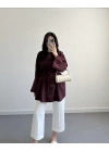 BORDO PAMUK VUAL KUŞAKLI GÖMLEK