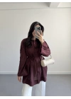 BORDO PAMUK VUAL KUŞAKLI GÖMLEK