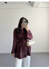 BORDO PAMUK VUAL KUŞAKLI GÖMLEK