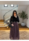 BORDO ŞİFON PİLİSE DETAYLI ELBİSE-4199