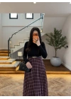 BORDO ŞİFON PİLİSE DETAYLI ELBİSE-4199