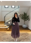 BORDO ŞİFON PİLİSE DETAYLI ELBİSE-4199