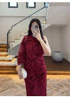 BORDO TEK OMUZ DESENLİ SİMLİ ELBİSE -4033