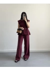 BORDO TENSEL LAYERLİ BLUZ TAKIM