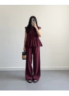BORDO TENSEL LAYERLİ BLUZ TAKIM
