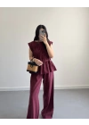 BORDO TENSEL LAYERLİ BLUZ TAKIM