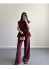 BORDO TENSEL LAYERLİ BLUZ TAKIM