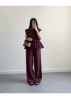 BORDO TENSEL LAYERLİ BLUZ TAKIM