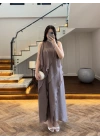 BRONZ FIRFIRLI UZUN ELBİSE-3450