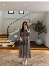 KAHVE CAMEL  KEMERLİ GÖMLEK ELBİSE-3499