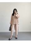 CLEO AÇIK CAMEL ŞALVAR TENSEL GÖMLEK TAKIM