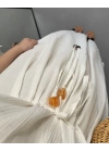 EKRU BELİ KUŞAKLI V YAKA ELBİSE