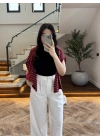 EKRU BİLEK BOY BORU PAÇA PANTOLON-3936