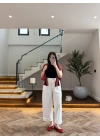 EKRU BİLEK BOY BORU PAÇA PANTOLON-3936