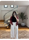 EKRU BİLEK BOY BORU PAÇA PANTOLON-3936