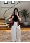EKRU BİLEK BOY BORU PAÇA PANTOLON-3936