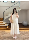 EKRU GÜPÜR DETAY KAT KAT ELBİSE-9614