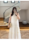 EKRU GÜPÜR DETAY KAT KAT ELBİSE-9614