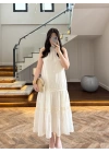 EKRU GÜPÜR DETAY KAT KAT ELBİSE-9614