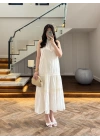 EKRU GÜPÜR DETAY KAT KAT ELBİSE-9614